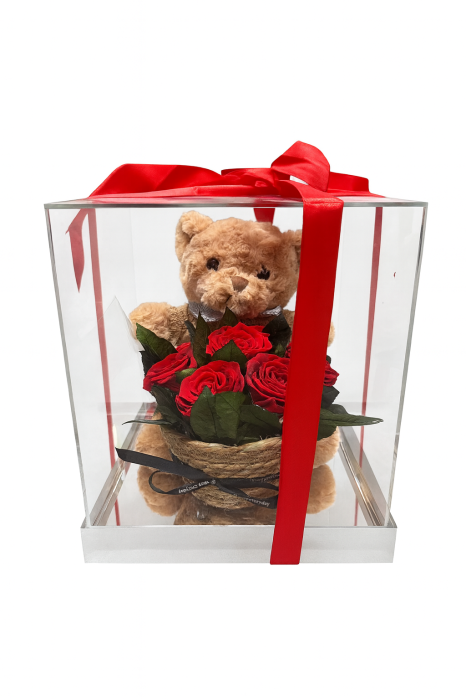 Cutie Premium Teddy Bear cu Trandafiri Criogenati 30x25x24 cm Cadou Romantic [1]