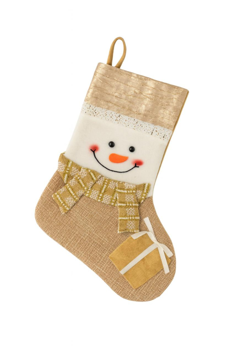 Șosetă Cadouri Moș Nicolae – Model Auriu, Design Festiv (Ren / Moș Crăciun / Om de Zăpadă), 33x25cm [3]