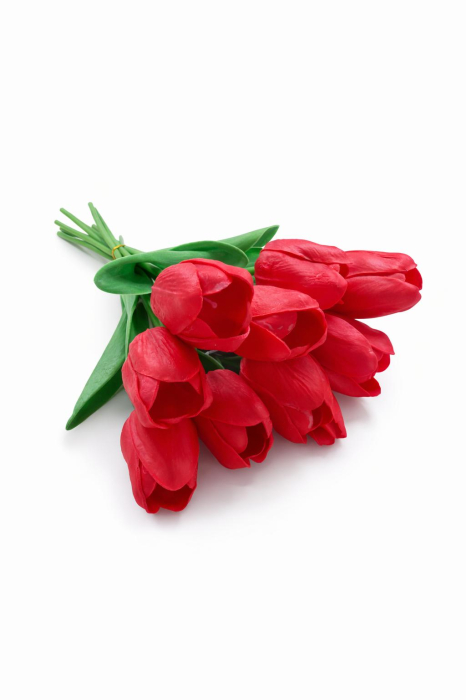 Set 10 lalele artificiale rosu intens soft touch, fir individual [4]