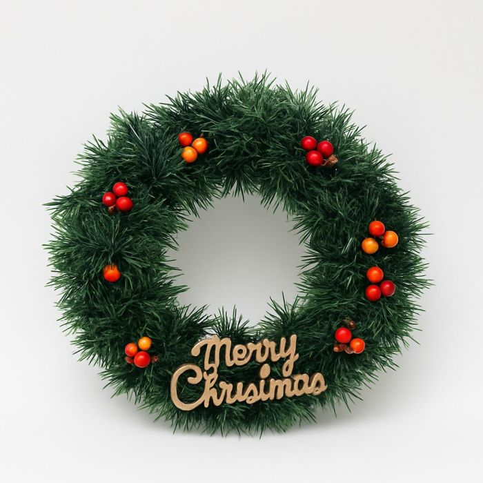 COROANA DECORATIVA CRACIUN VERDE CU BOABE SI MERRY CHRISTMAS, 30cm [2]