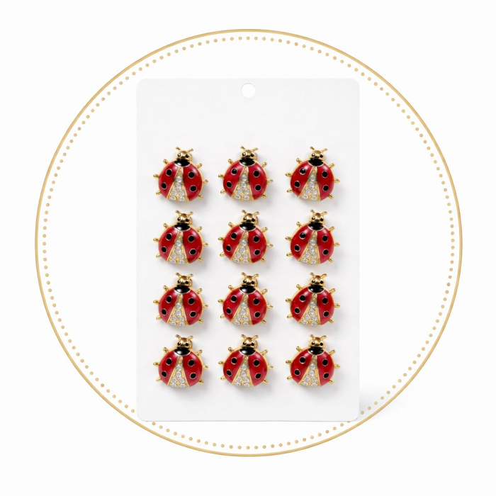 Set 12 brose martisor buburuza rosie cu strasuri, simbol noroc si prosperitate 15x9cm [2]