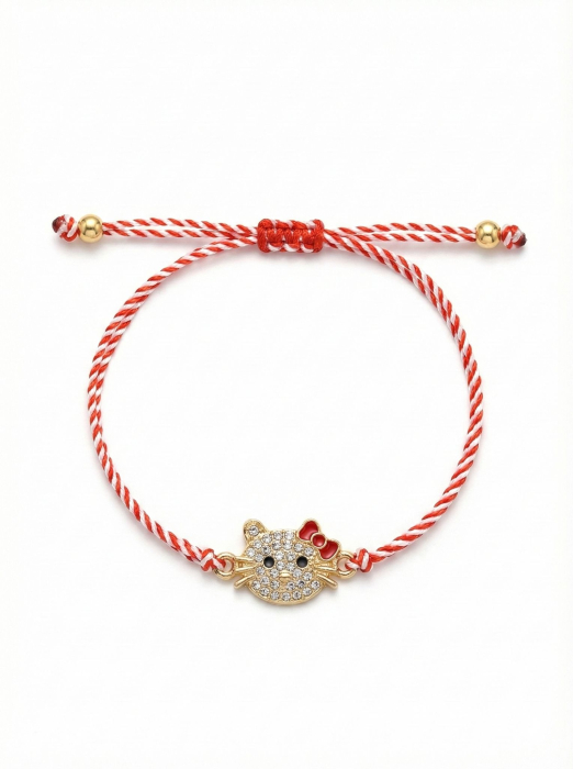 Set 12 Bratari Martisor Pisicuta Aurie cu Strasuri, Snur Reglabil, 20x11 cm [2]