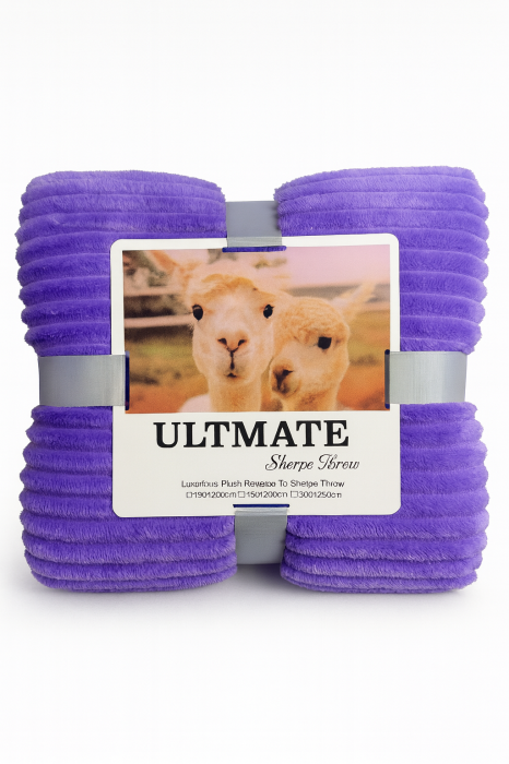 Patura pufoasa ULTIMATE Sherpa, mov, super soft, groasa, 200x230cm [2]