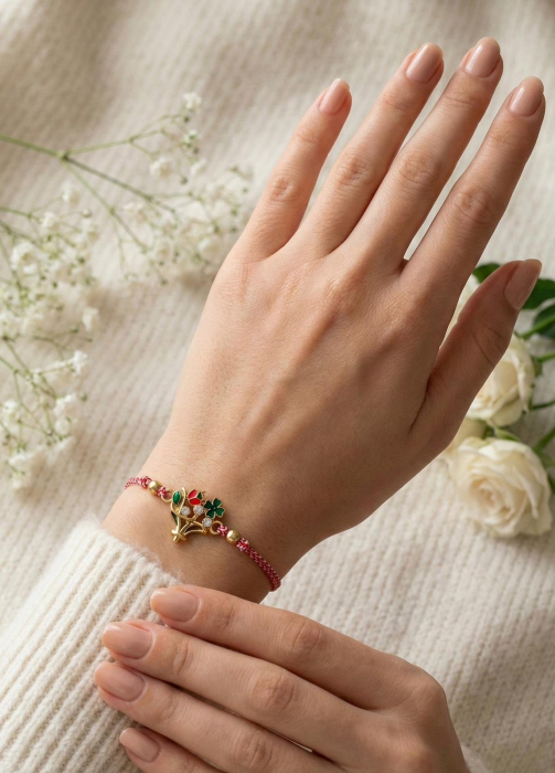 Set 12 Bratari Martisor cu Cosulet Auriu, Floare, Trifoi si Buburuza, Snur Rosu, 20x11 cm [3]