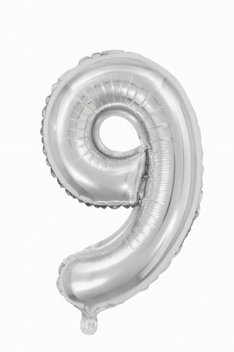 Balon folie cifra 9 argintiu, 35 cm, pentru aniversari si petreceri, 1 buc [1]