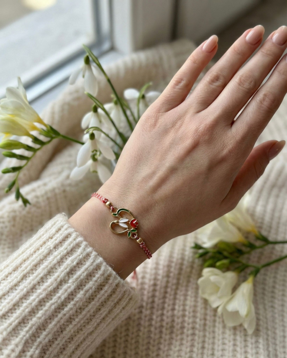 Set 12 Bratari Martisor Ghiocel cu boboc Rosu, simbol Norocos [3]