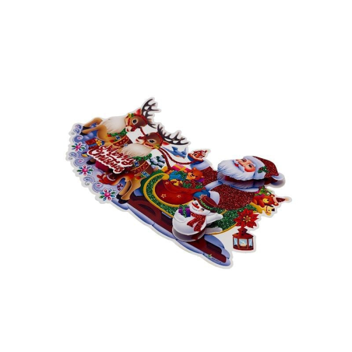 Sticker decorativ Craciun 3D cu sclipici 24x13 cm Mos si reni [2]