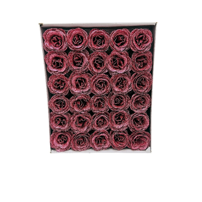 Set 30 trandafiri decorativi burgundy cu sclipici, pe sarma – pentru aranjamente si brad [1]