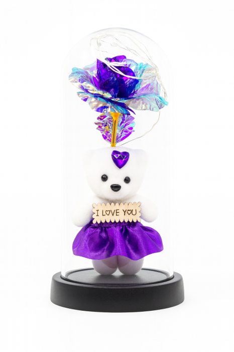 Cupola 22x11cm cu Ursulet Elegant si Trandafir Multicolor LED – Cadou Romantic [2]