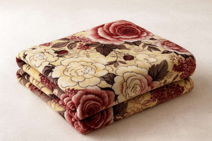 Patura Cocolino 200x230 crem cu flori roz si maro, pufoasa pentru pat dublu [2]