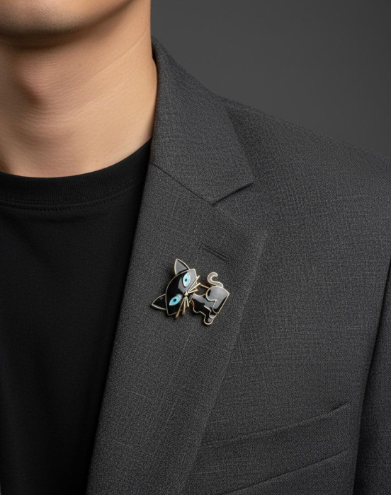 Set 12 brose martisor pisica neagra cu ochi albastri 15x9cm [3]