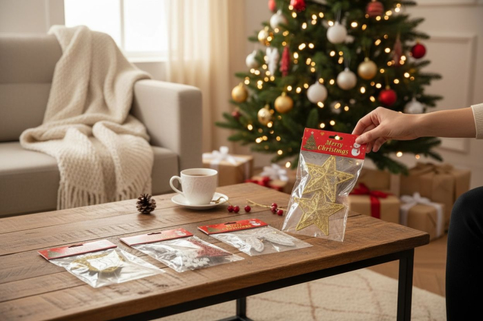 Set 12 pachete decoratiuni Craciun cu sclipici modele si culori combinate [2]