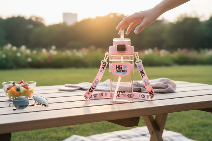 Sticla HiP Fashion 650ml Roz – Model Star cu Bretea Lunga si Capac cu Sistem de Siguranta [3]