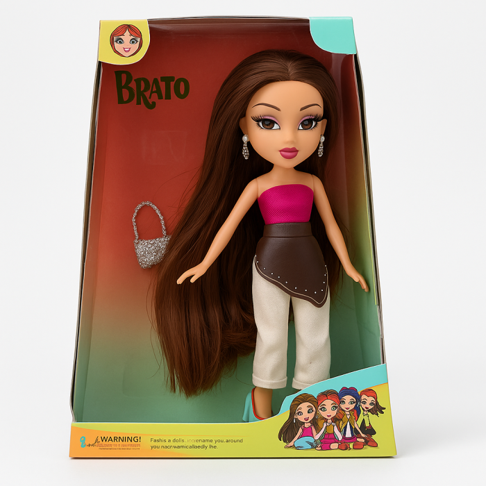 Papusa Brato Fashion cu bustiera roz, pantaloni moderni si par foarte lung, 29.5x22.5 cm, jucarie fete 3+ ani [1]