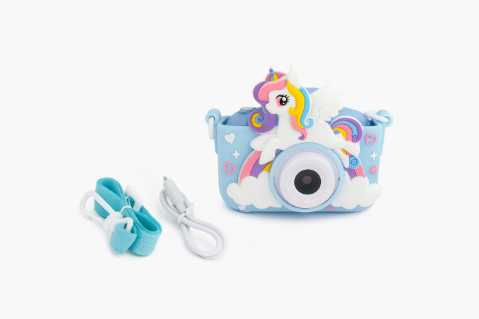 Camera foto digitala pentru copii 4800 MP, 8x zoom, model albastru unicorn, 12.5x11.5cm [1]