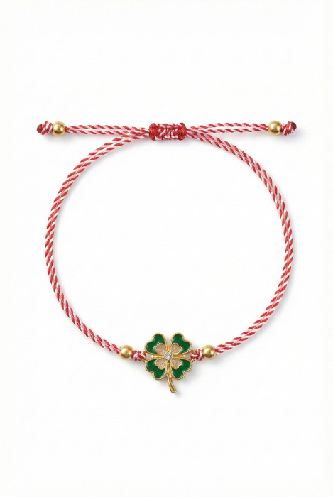 Set 12 bratari martisor cu trifoi norocos cu pietricele albe, snur rosu alb, ambalate individual [2]