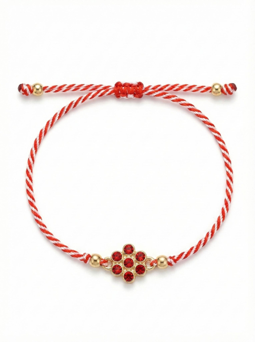 Set 12 bratari martisor cu floare rosie din cristale, snur reglabil alb-rosu [2]