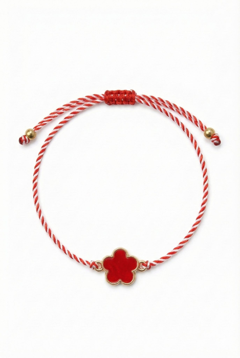 Set 12 bratari martisor cu trifoi stilizat rosu, snur rosu alb, ambalate individual [2]