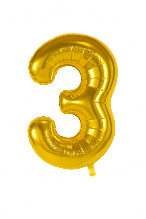 Balon folie cifra 3 auriu, 35 cm, pentru aniversari si decoratiuni, 1 buc [1]