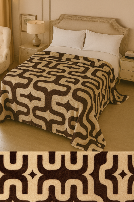 Patura Cocolino 200x230 maro crem cu model geometric modern, pufoasa pat dublu [1]