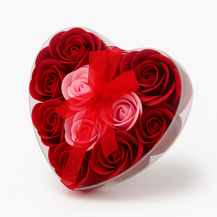 Cutie Inima cu 18 Trandafiri din Sapun Roz si Rosu, Cadou Romantic 15x15 cm [2]