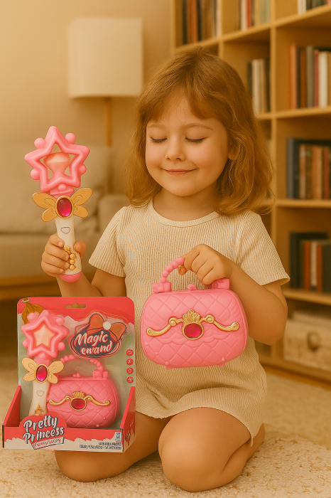 Set Pretty Princess cu bagheta magica si gentuta roz, jucarie pentru fetite, 25x21.5cm,  3+ ani [2]