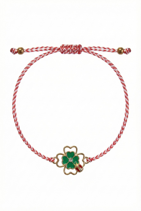 Set 12 bratari martisor cu trifoi norocos si buburuza, snur rosu alb, ambalate individual [2]