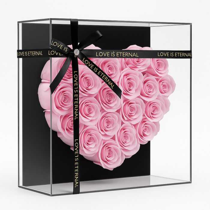 Cutie 33 Trandafiri din Sapun Roz in Forma de Inima 29x29 cm Cadou Premium [2]