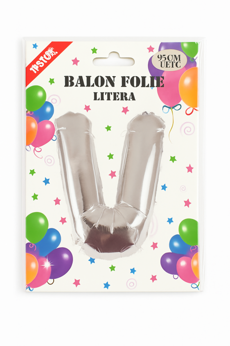 Balon folie litera V argintiu, 35 cm, decor aniversar si petreceri, 1 buc [2]