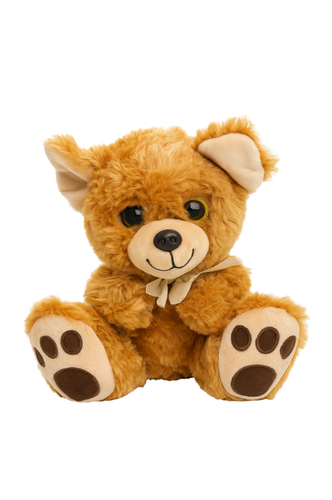 Ursulet Plus Maro 25 cm – Jucarie Pufoasa cu Ochisori Mari si Fundita [1]