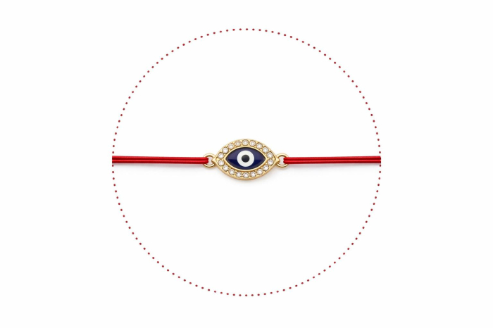 Set 24 Bratari Martisor cu Ochi Protector Auriu si Strasuri, Snur Rosu Elastic [2]