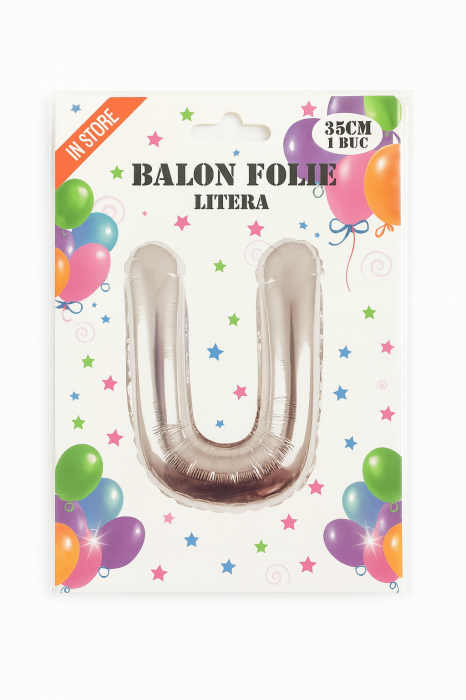 Balon folie litera U argintiu, 35 cm, pentru aniversari si decor, 1 buc [2]