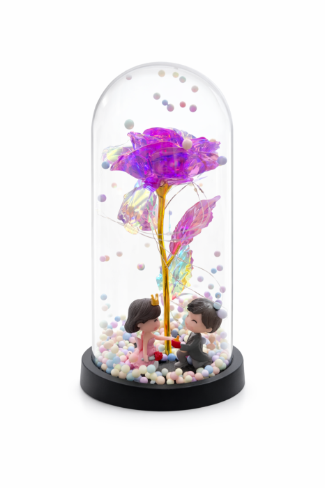 Cupola decorativa cu figurine si floare artificiala LED, baterii neincluse, 20 x 10 cm [2]