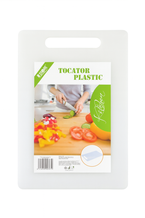 Tocator Plastic 34x23x0.6 cm cu Maner, Alb, Rezistent si Ușor de Curatat [1]
