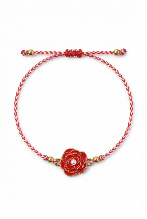 Set 12 bratari martisor cu trandafir rosu si pietricica alba, snur rosu alb, ambalate individual [2]