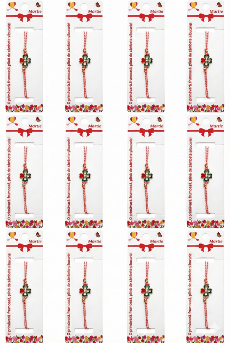 Set 12 Martisoare Bratari Trifoi cu Patru Foi Auriu Noroc [5]