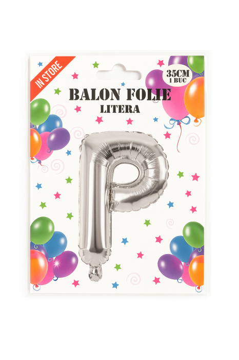 Balon folie litera P argintiu, 35 cm, decor aniversar si petreceri, 1 buc [2]