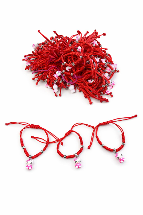 Set 10 bratari martisor snur rosu impletit reglabil cu figurina pisicuta [2]