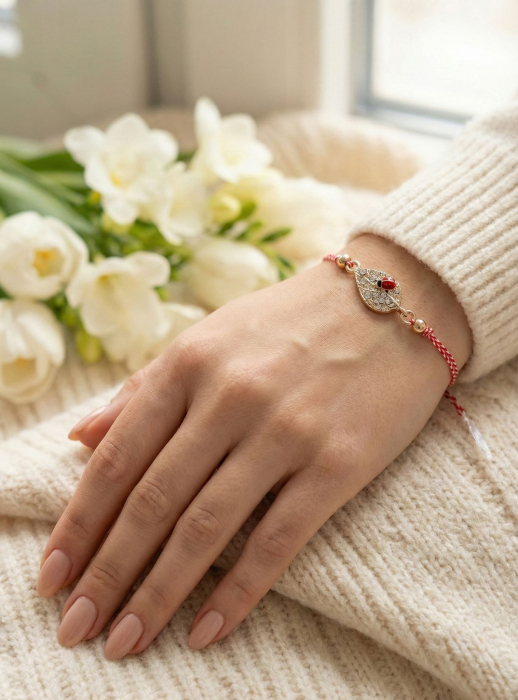 Set 12 bratari martisor cu frunza aurie cu strasuri si buburuza, snur rosu alb, ambalate individual [3]