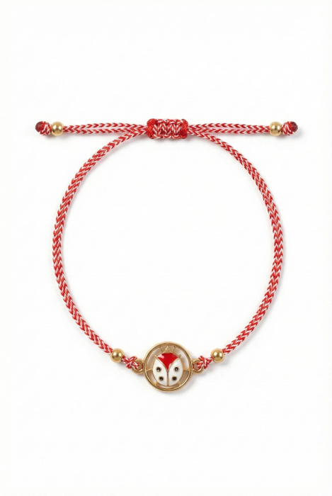 Set 12 Bratari Martisor Buburuza in Medalion Auriu, Snur Rosu Reglabil, 20x11 cm [2]