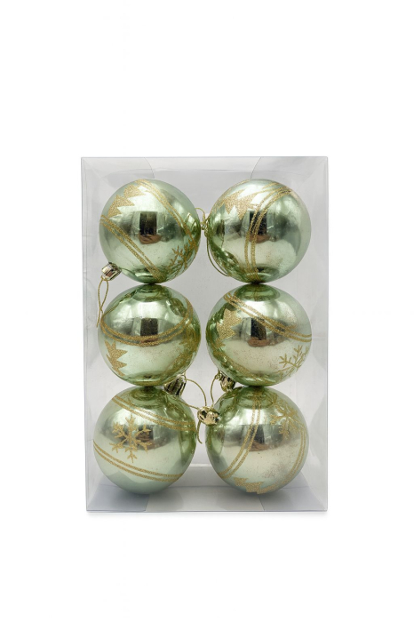 Set 6 globuri Craciun verde deschis metalizat, model auriu, 23x15.5x7.5cm [1]