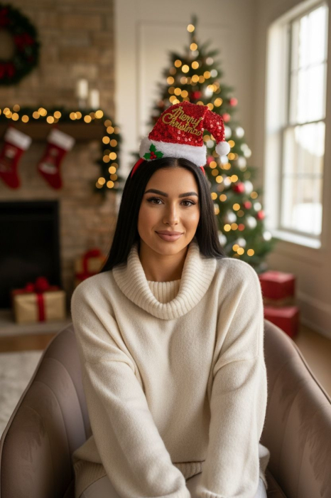 Bentita Craciun cu caciulita Merry Christmas cu paiete [2]