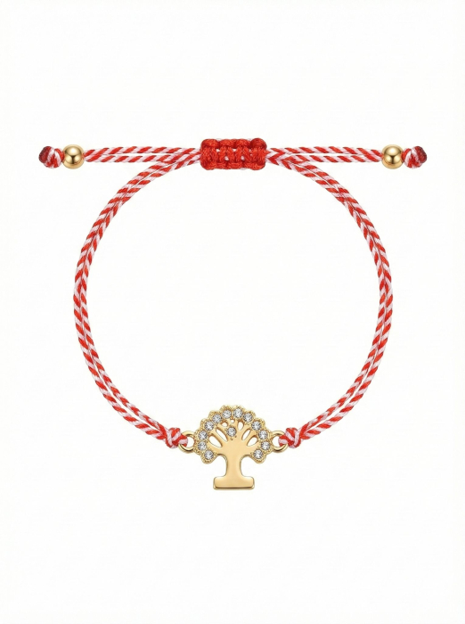 Set 12 Bratari Martisor Copacul Vietii Auriu, Snur Rosu Reglabil, Noroc si Echilibru, 20x11cm [2]