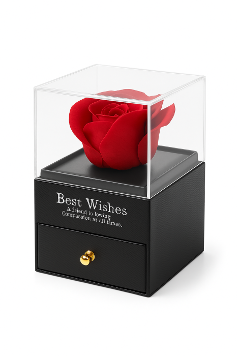 Trandafir din Sapun Parfumat in Cutie cu Sertar si Cupola, Cadou Elegant cu Punga, 10x8x7 cm [2]