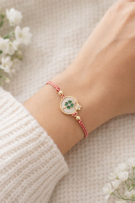 Set 12 bratari martisor cu trifoi norocos si snur rosu alb, ambalate individual [3]