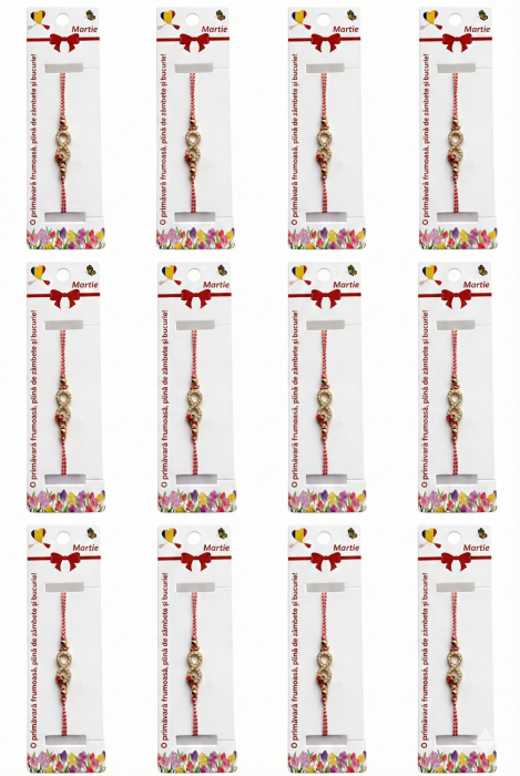 Set 12 Martisoare Bratari Infinit cu Buburuza Auriu Strasuri Reglabile [5]