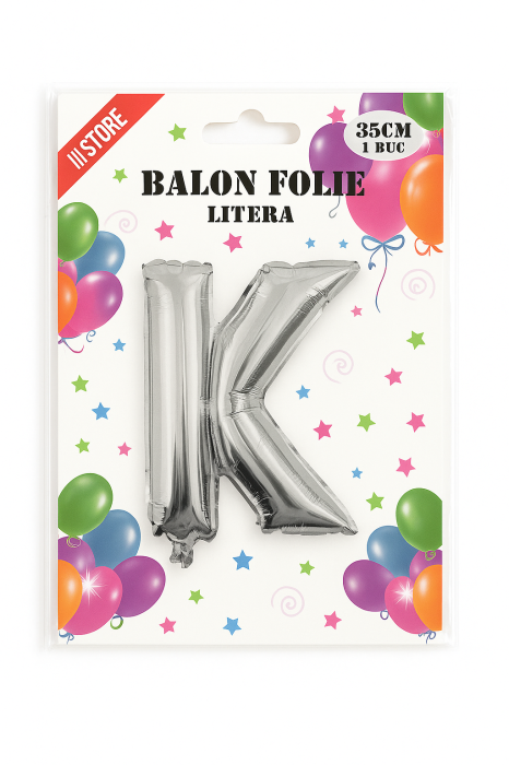 Balon folie litera K argintiu, 35 cm, decor aniversari si petreceri, 1 buc [2]