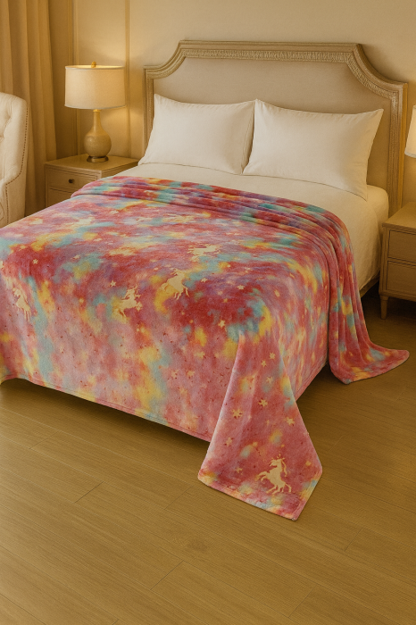 Patura pufoasa fosforescenta copii, unicorn curcubeu, super soft, 1 KG, 200x230 [1]