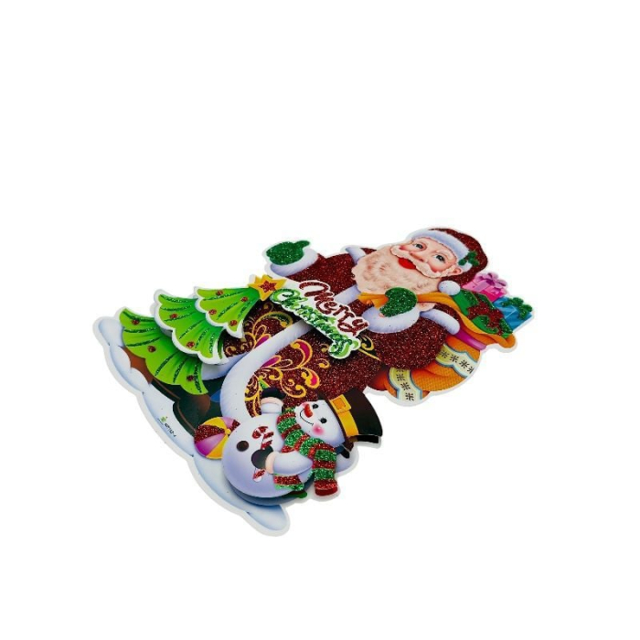 Sticker decorativ Craciun Mos Craciun 3D cu brad si om de zapada 23x14 cm [2]