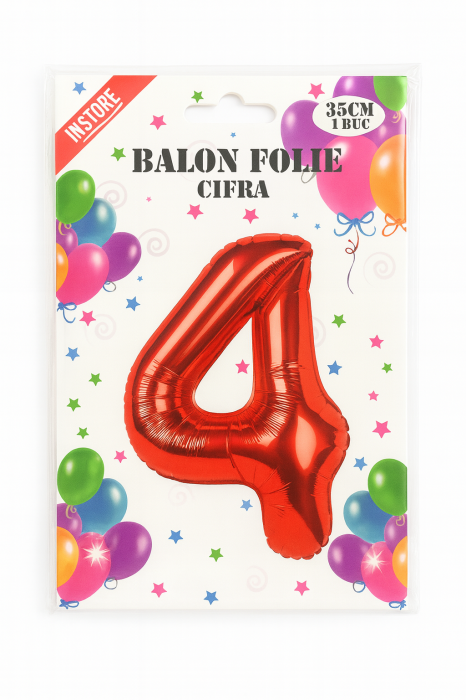 Balon folie cifra 4 rosu, 35 cm, pentru aniversari si decor, 1 buc [2]